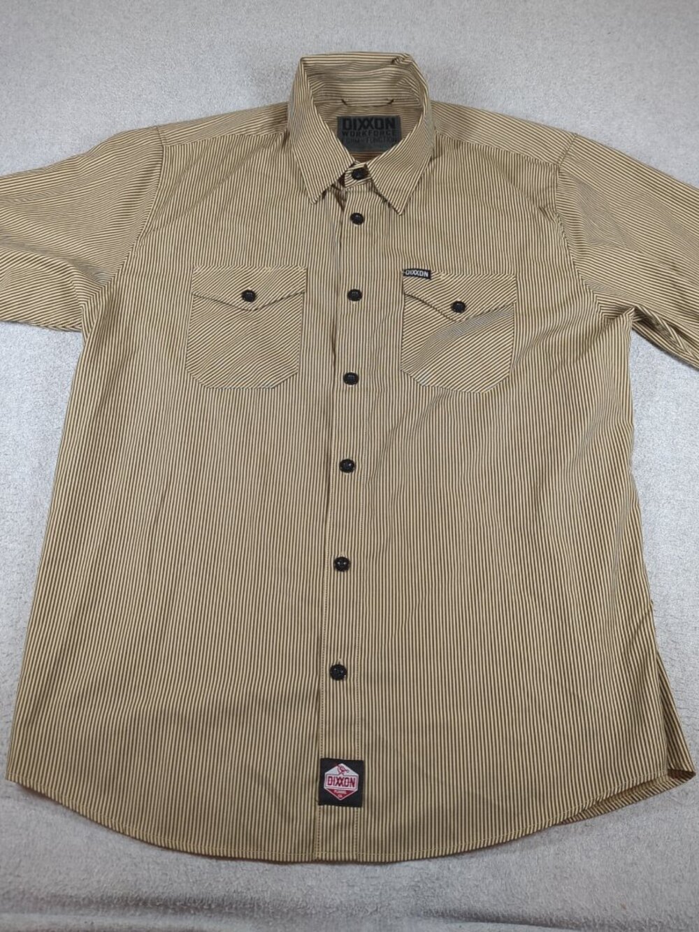 Dixxon Workforce Shirt Men's XL Brown Pinstripe Short Sleeve Button Up Workwear